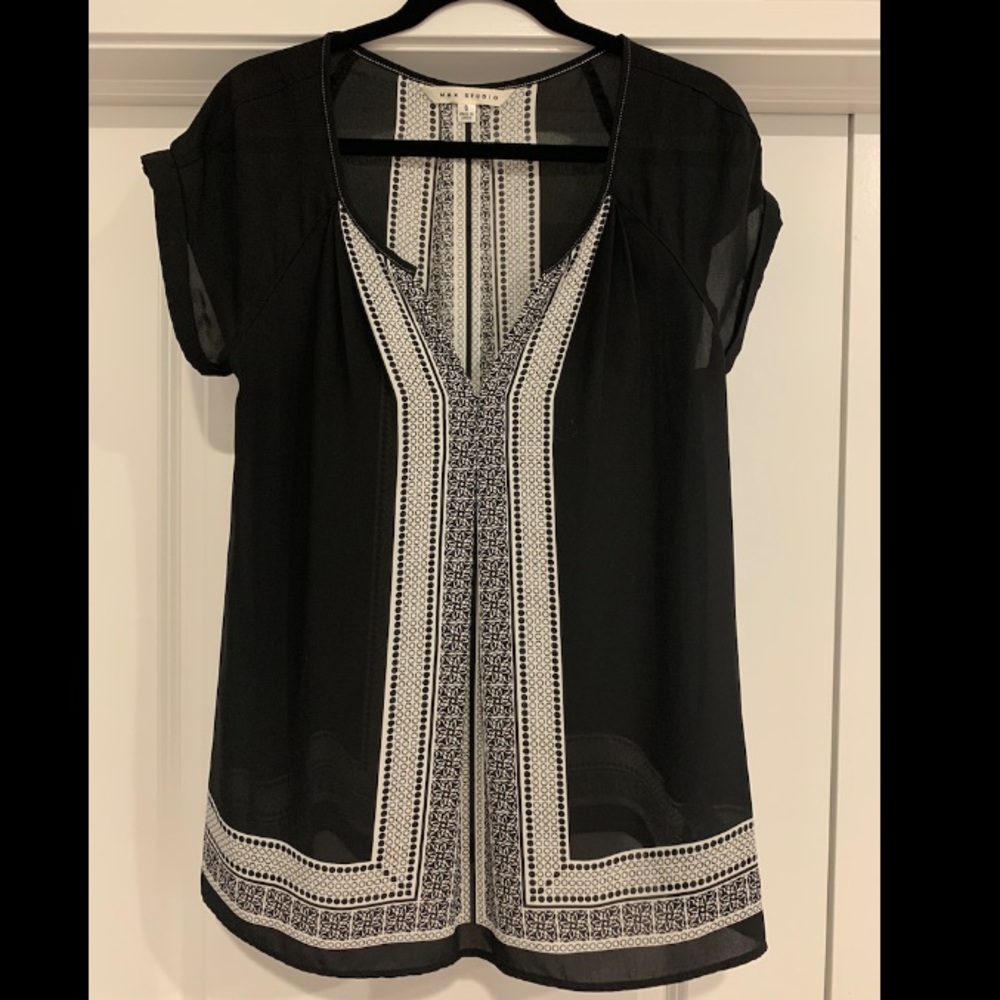 Max Studio Short Sleeve Silk Blouse